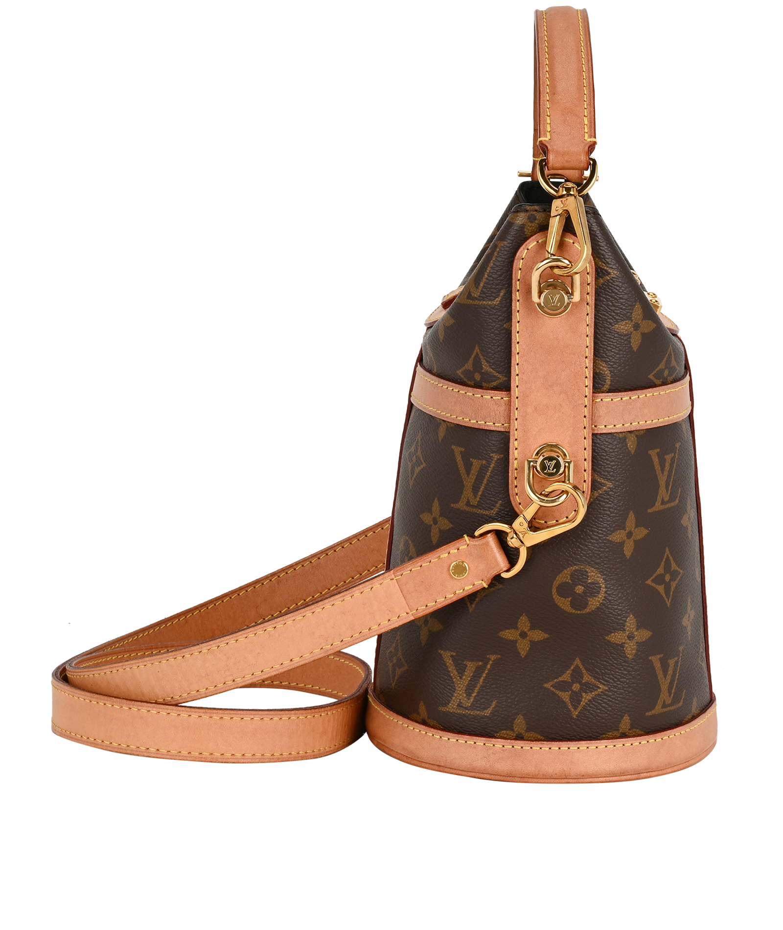 Duffle Bucket Bag, &pound;995, Handbags, Brown, Canvas, Side view